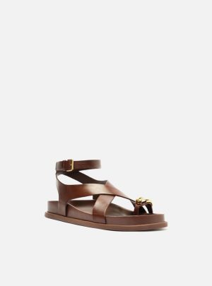 Sandália Papete Marrom Couro Metal Bold