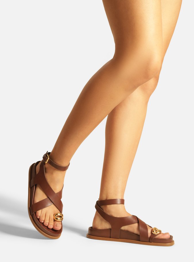 Sandália Papete Marrom Couro Metal Bold - Imagem 2