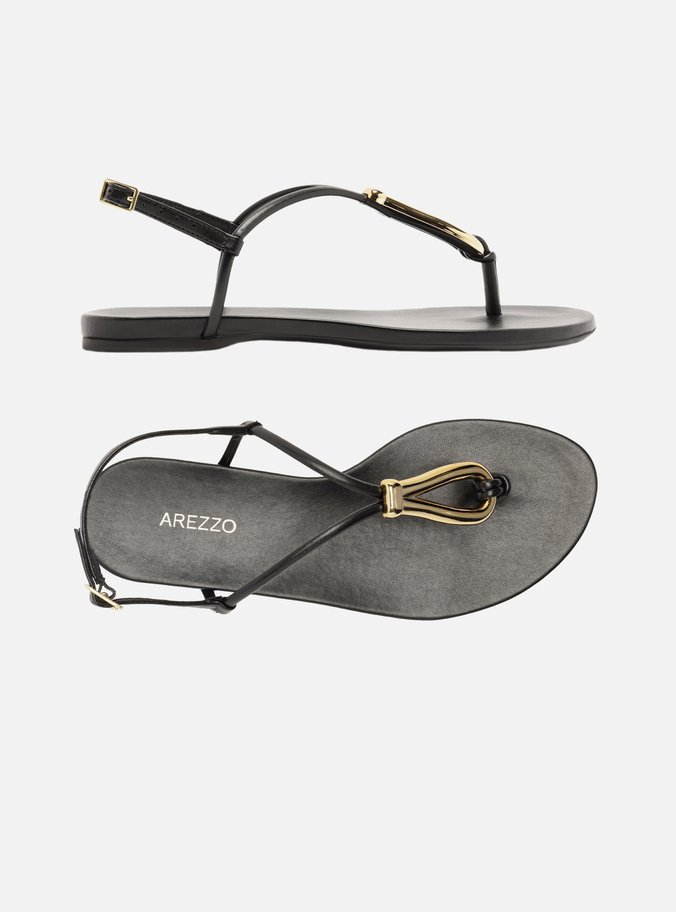 Sandália Rasteira Preta Slim Metal Dourado - Imagem 2