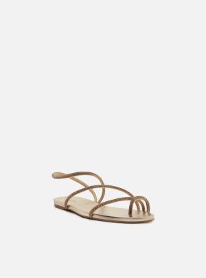 Sandália Rasteira Dourada Strass Tiras Dedeira