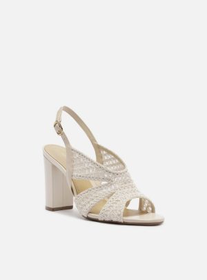 Sandália Off-White Salto Alto Bordada Recortes