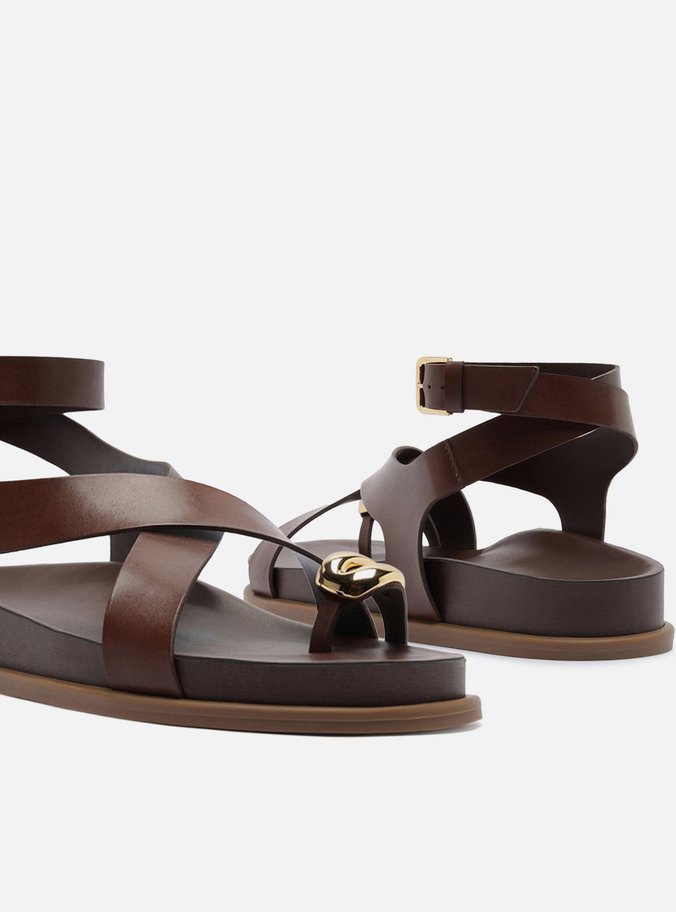 Sandália Papete Marrom Escuro Couro Metal Bold - Imagem 3