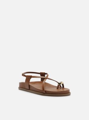 Sandália Papete Marrom Couro Dedeira Metal Bold