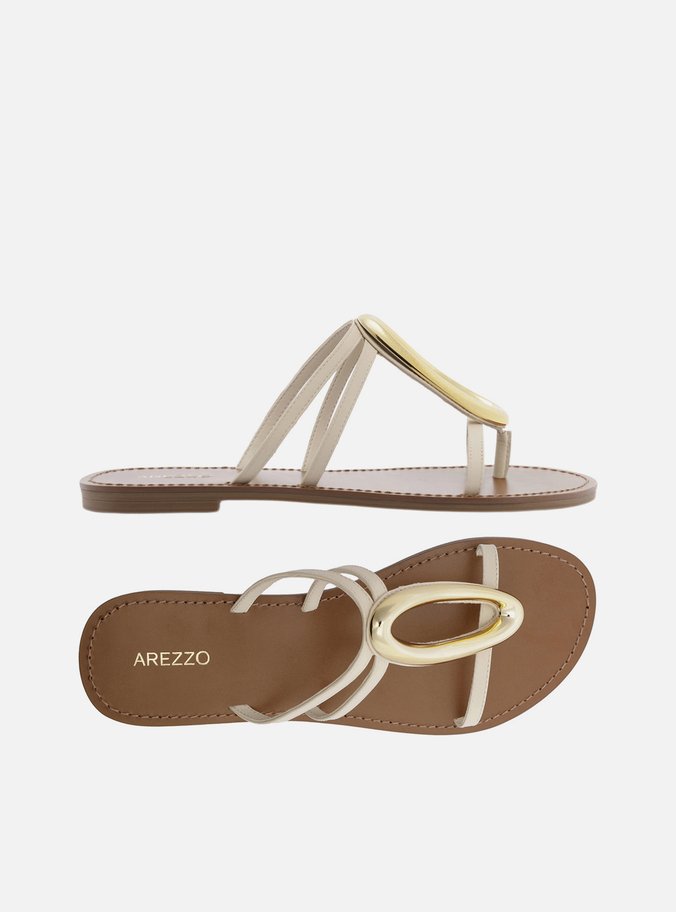 Rasteira Off White Tiras Metal Orgânico - Imagem 2