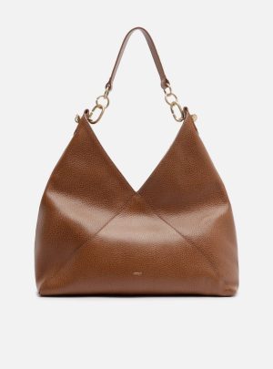 Bolsa Hobo Marrom Couro Grande Recortes Metais