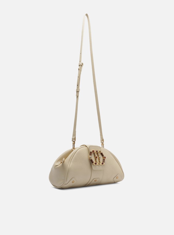 Bolsa Tiracolo Branca Couro Média Metal Sextavado - Imagem 3