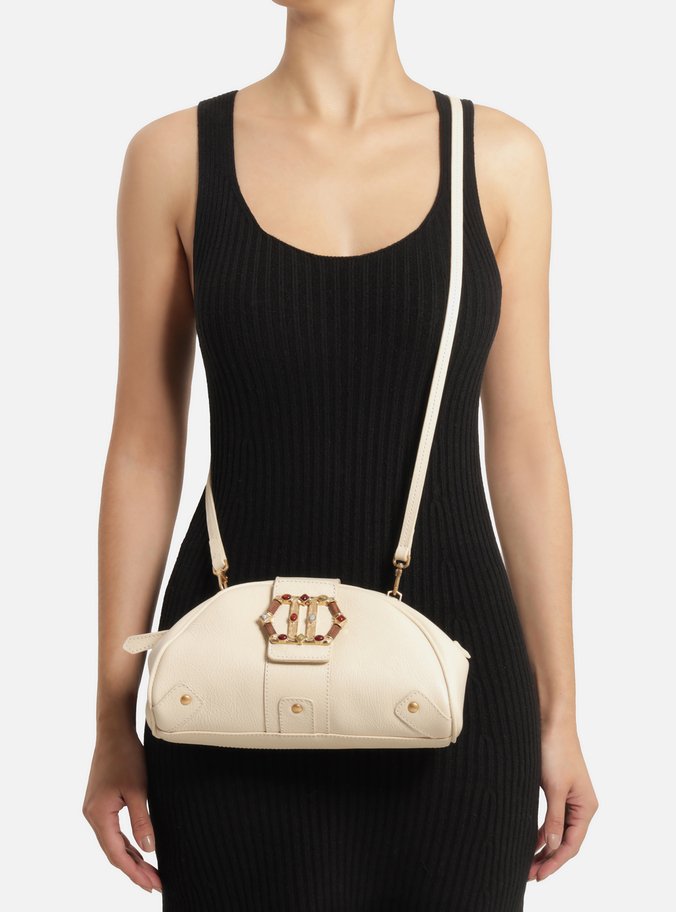 Bolsa Tiracolo Branca Couro Média Metal Sextavado - Imagem 2