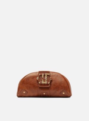 Bolsa Tiracolo Marrom Couro Média Metal Sextavado