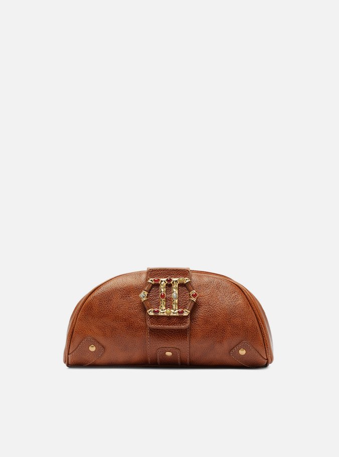 Bolsa Tiracolo Marrom Couro Média Metal Sextavado