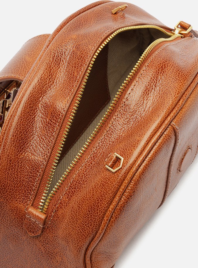 Bolsa Tiracolo Marrom Couro Média Metal Sextavado - Imagem 3