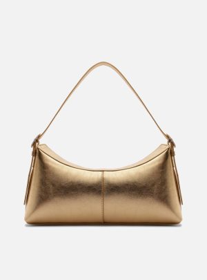 Bolsa Shoulder Dourada Couro Grande Básica