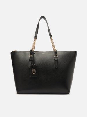 Bolsa Shopping Preta Couro Grande Alça Corrente