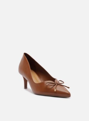Scarpin Marrom Couro Salto Médio Fino Laço