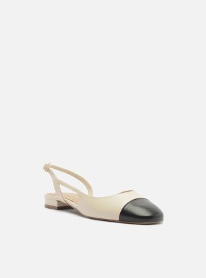 Sapatilha Branca Couro Slingback Cap Toe Preto