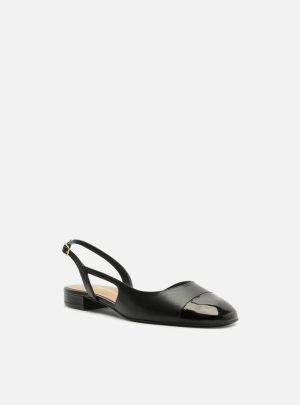 Sapatilha Preta Couro Slingback Cap Toe Verniz