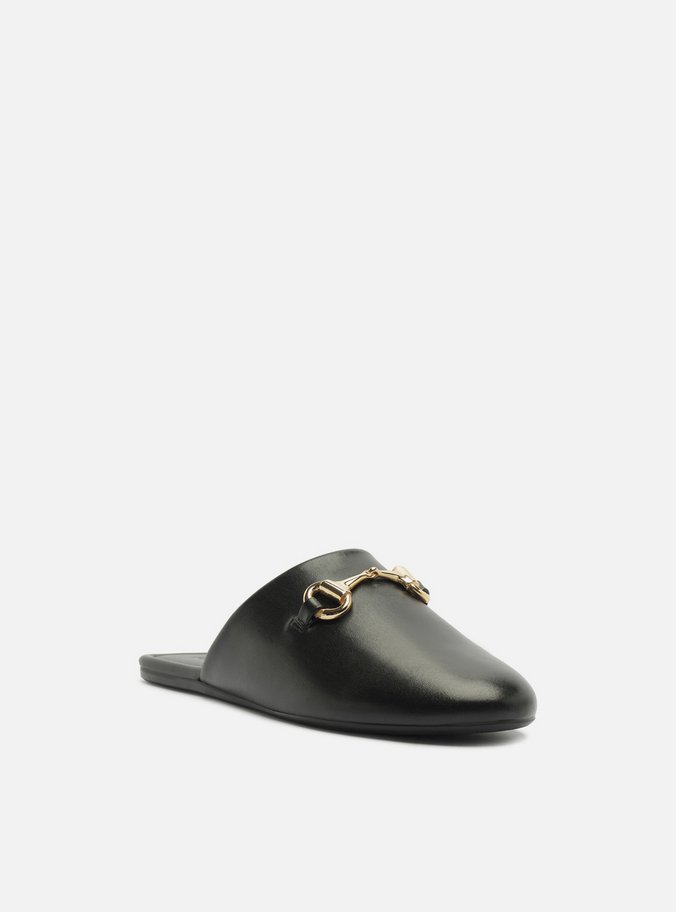 Mule Preta Couro Bico Redondo Bridão