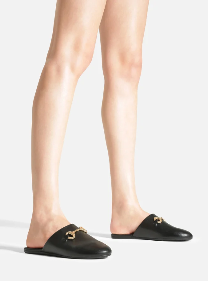 Mule Preta Couro Bico Redondo Bridão - Imagem 2