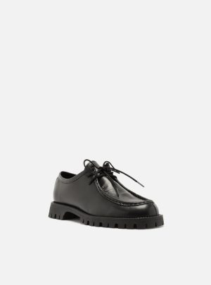 Mocassim Preto Couro Tratorado Amarração Siena