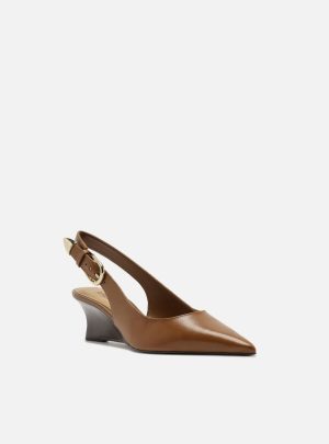 Scarpin Marrom Couro Anabela Fachete Slingback
