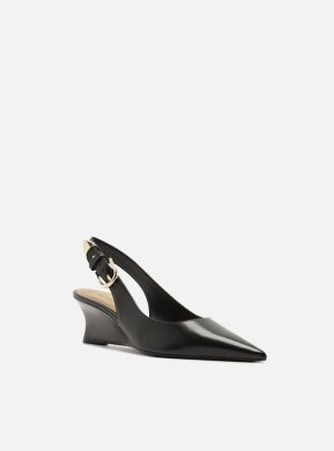 Scarpin Preto Couro Anabela Fachete Slingback