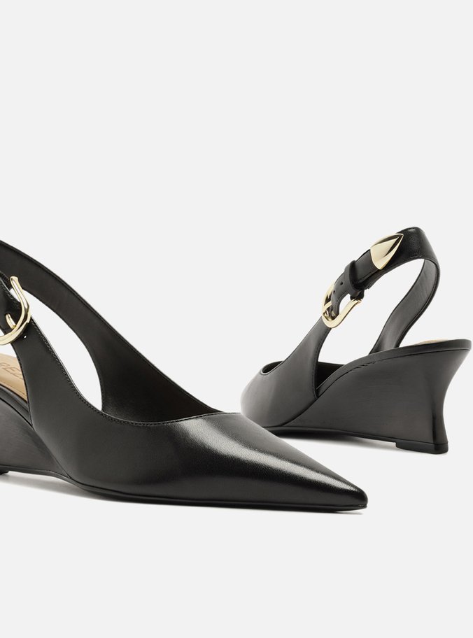 Scarpin Preto Couro Anabela Fachete Slingback - Imagem 3