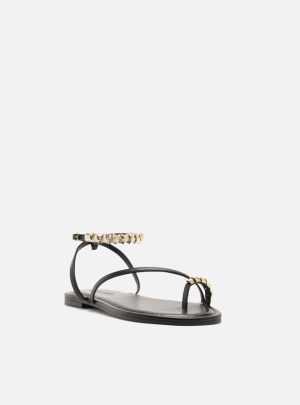 Sandália Rasteira Preta Metais Dedeira