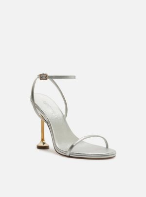 Sandália Prata Couro Salto Alto Taça Dourado