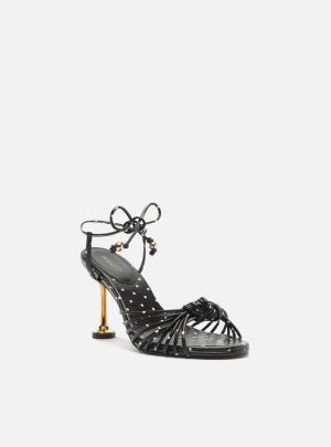 Sandália Preta Poá Salto Alto Taça Amarração