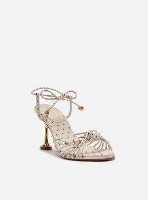 Sandália Off White Poá Salto Alto Taça Amarração