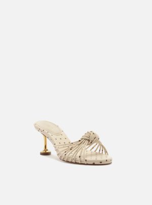 Mule Off White Poá Salto Médio Taça Dourado