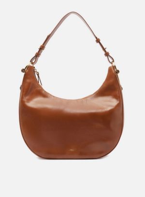 Bolsa Hobo Marrom Couro Grande Metais Alça
