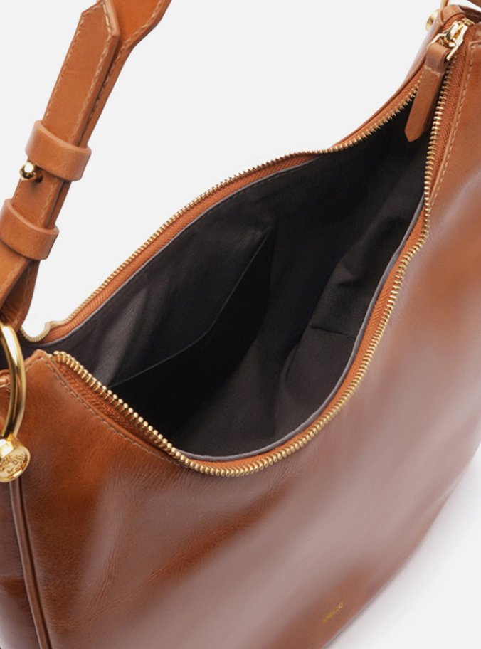 Bolsa Hobo Marrom Couro Grande Metais Alça - Imagem 3