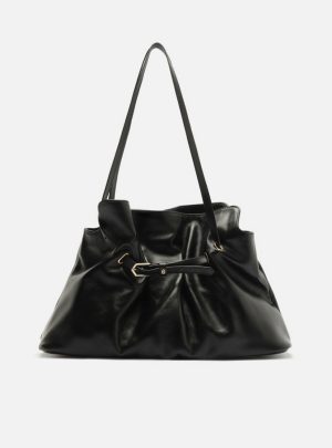 Bolsa Shopping Preta Couro Grande Tira Fivela