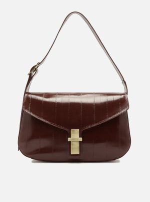 Bolsa Tiracolo Bordô Couro Grande Tampo Metal