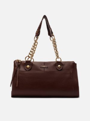 Bolsa Tote Marrom Couro Grande Alças Bolso