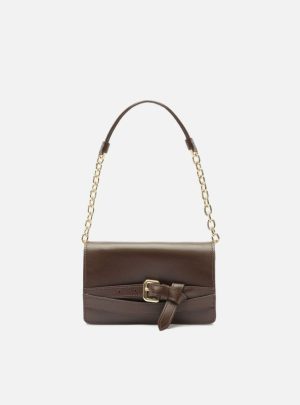Bolsa Shoulder Marrom Couro Pequena Tiras Fivela