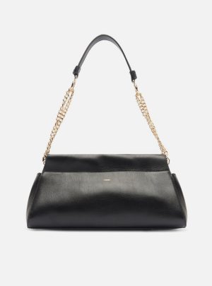 Bolsa Shoulder Preta Couro Grande Corrente Dupla