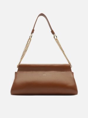 Bolsa Shoulder Marrom Couro Grande Corrente Dupla