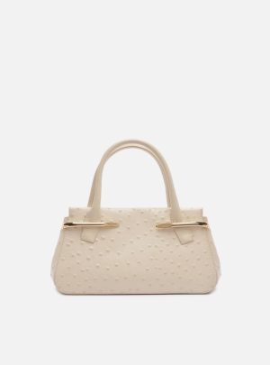 Bolsa Tote Off-White Couro Média Metais Textura