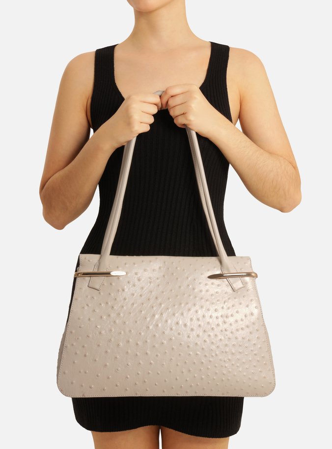 Bolsa Shopping Off-White Couro Grande Metais Textura - Imagem 2