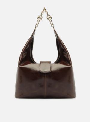 Bolsa Hobo Marrom Couro Grande Corrente Elos