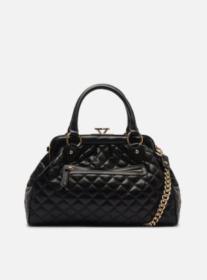 Bolsa Tote Preta Couro Grande Matelassê Corrente