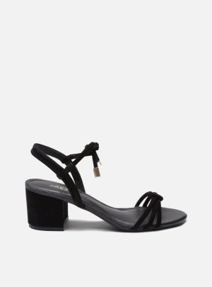Sandália Camila Nobuck Nó Salto Bloco Amarração Preta