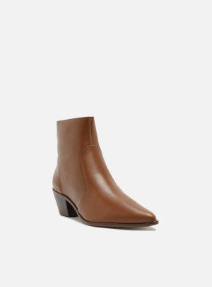 Bota Marrom Couro Cano Curto Bico Fino