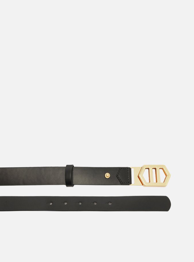 Cinto Preto Couro Médio Fivela Hexagonal - Imagem 2