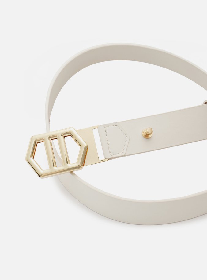Cinto Branco Couro Médio Fivela Hexagonal - Imagem 3