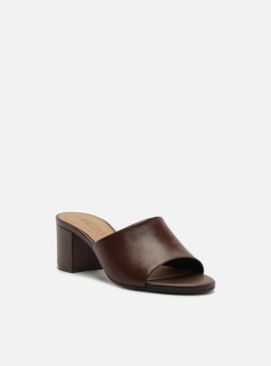 Tamanco Marrom Couro Salto Bloco Tiras