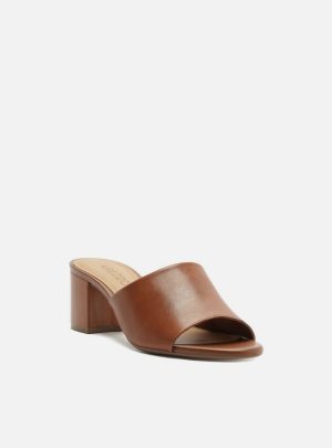 Tamanco Marrom Couro Salto Bloco Tiras