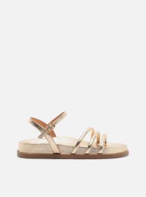 Sandália Papete Dourada Fivela Tiras