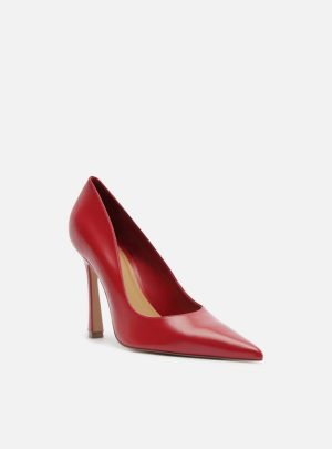 Scarpin Vermelho Couro Salto Alto Bico Fino
